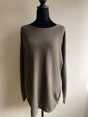 Michael Michael Kors XL Olive Boat Neck Tunic Sweater Side Zip Dolman Knit